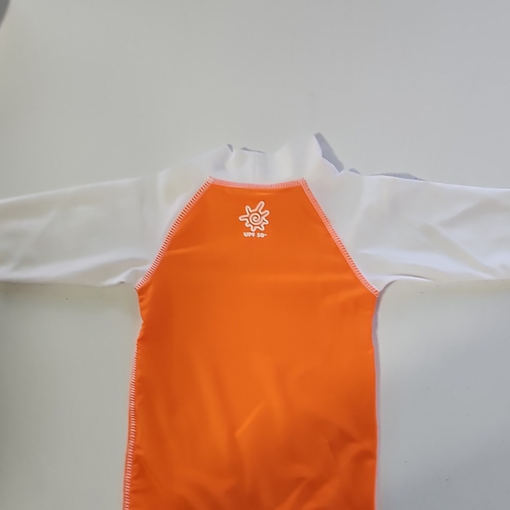 UV Skinz UPF 50+ Long Sleeve Rash Guard Swim Shirt Orange White 12/24m - Picture 4 of 5